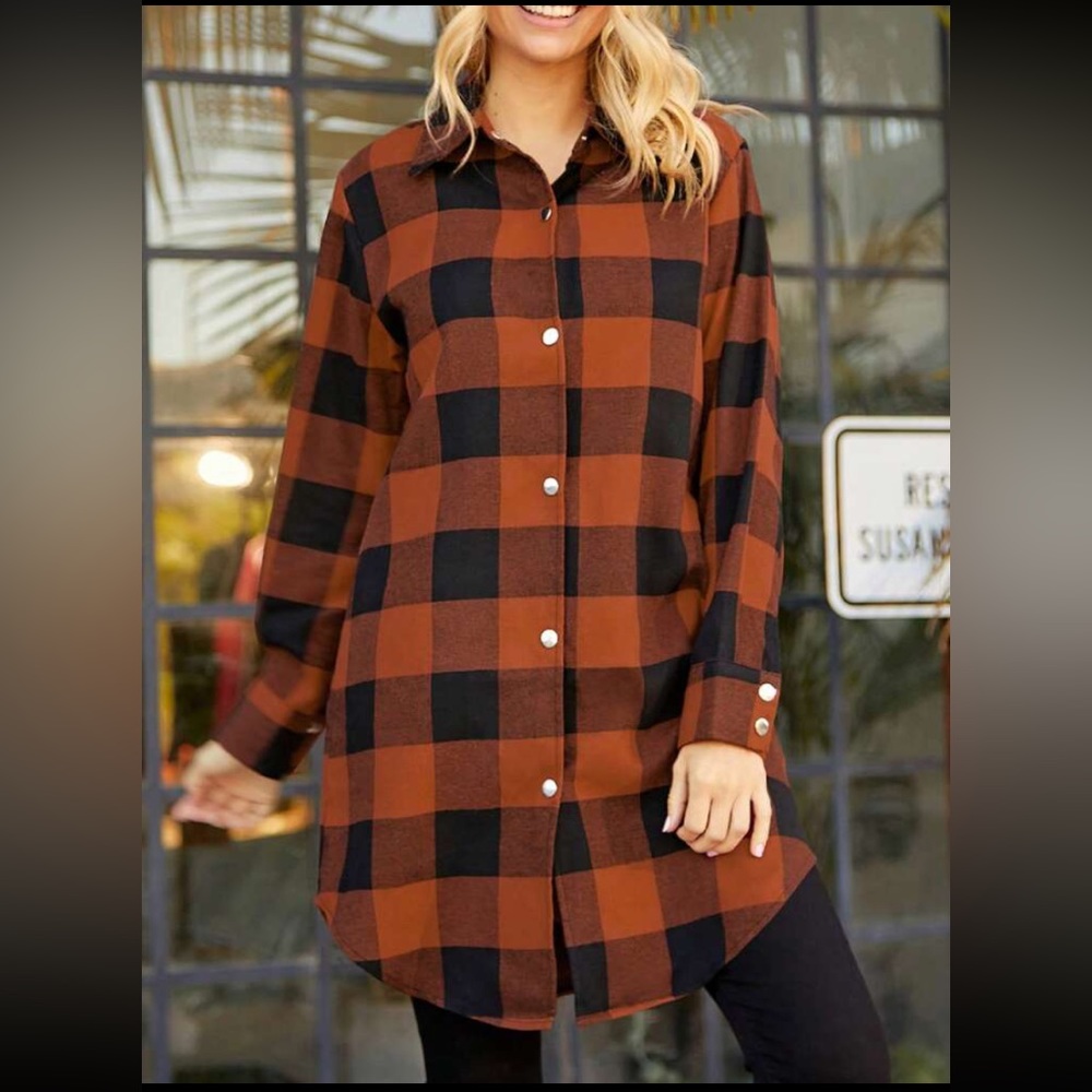DOKOTOO Gingham Curved Hem Coat